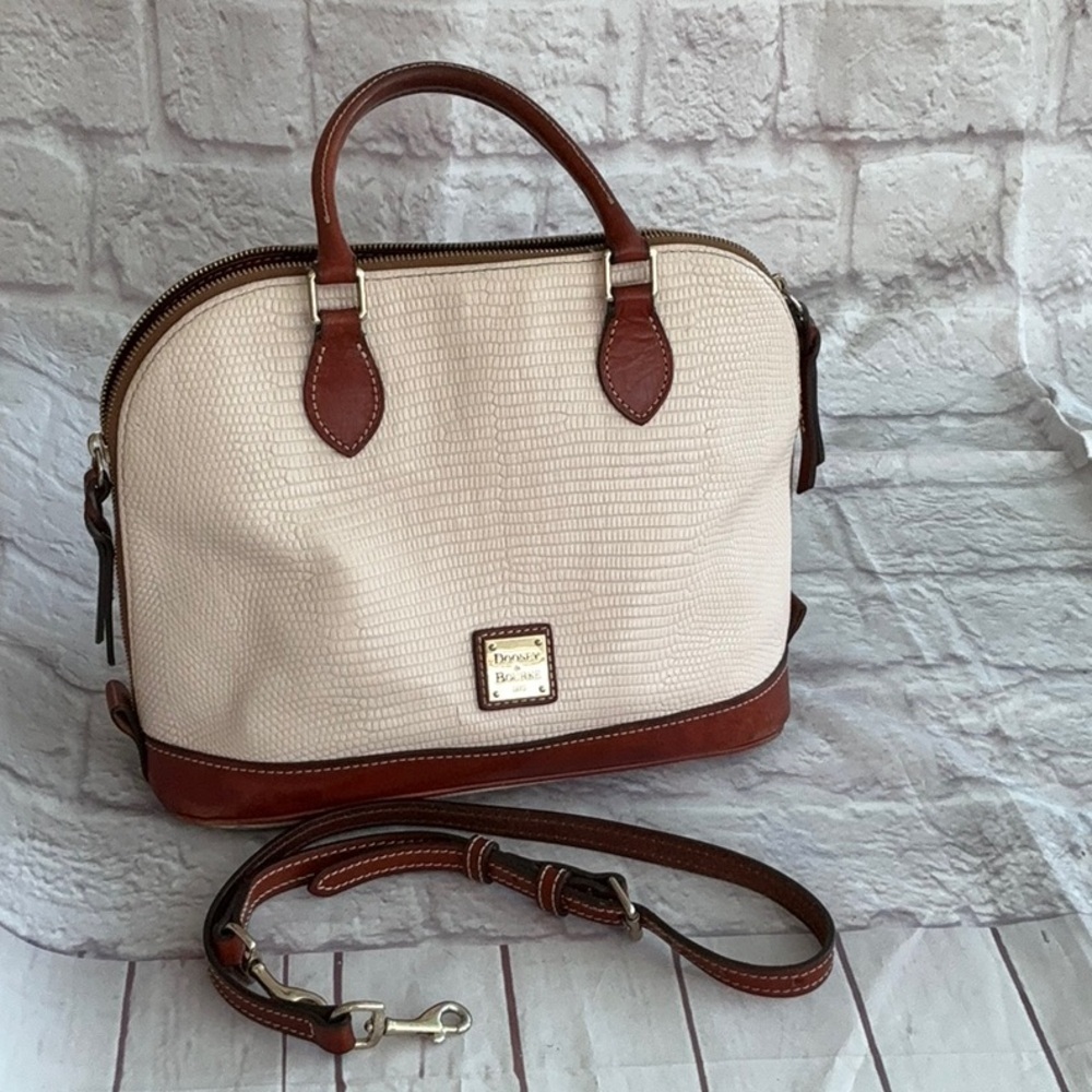 Dooney & Bourke Lizard Leather Zip Satchel Bone Women Authentic Leather Bag